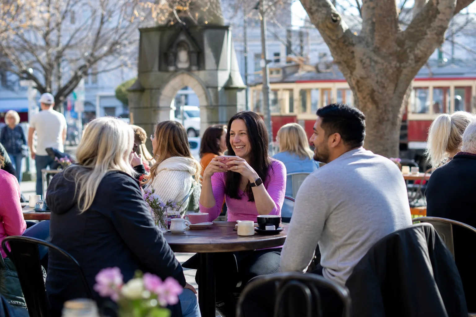 Two people meeting for coffee in central Christchurch