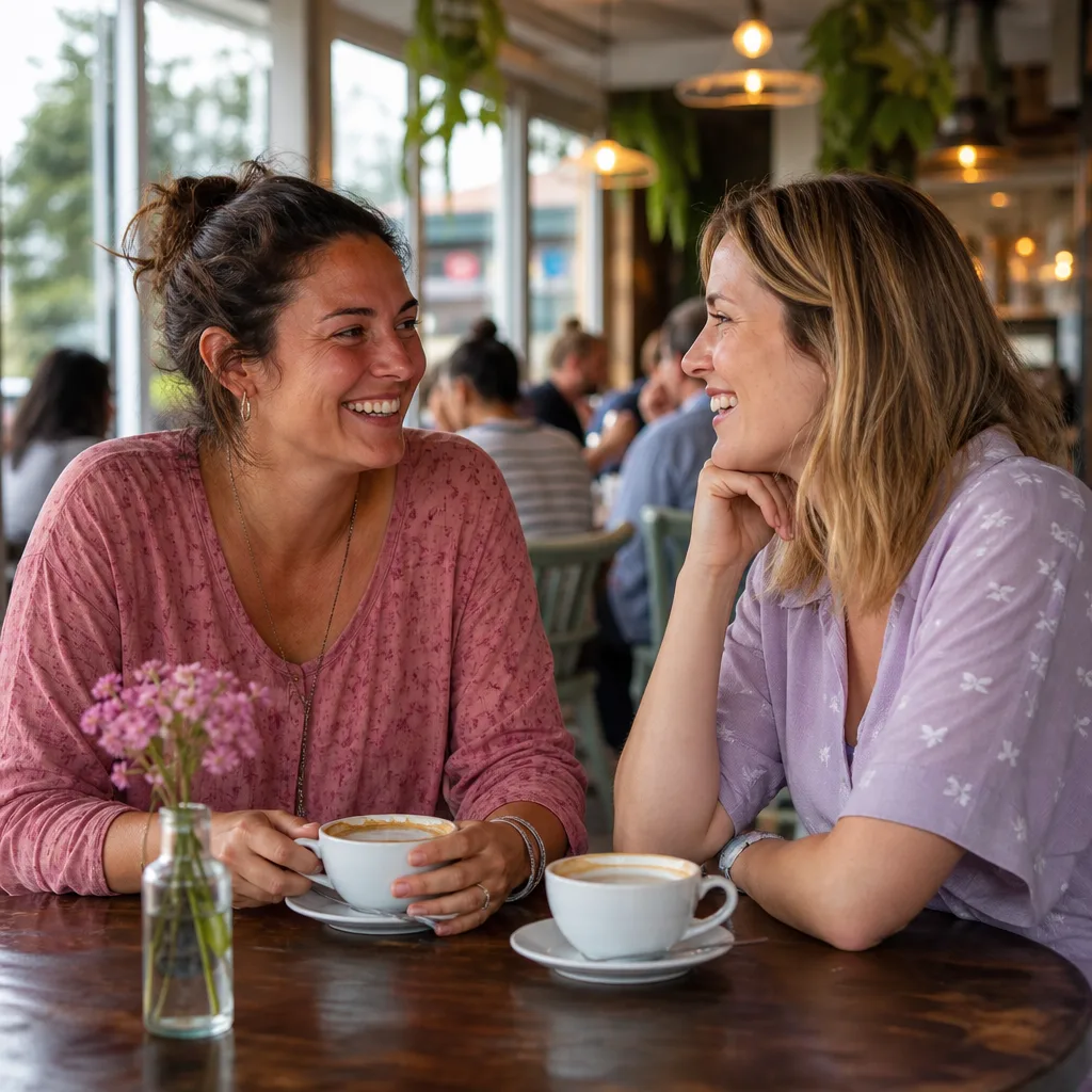 Woman writing a dating profile at a Christchurch cafe